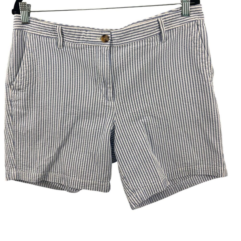 Talbots Relaxed Chino Shorts Blue White Seersucker Stripe 12 – 7” Inseam